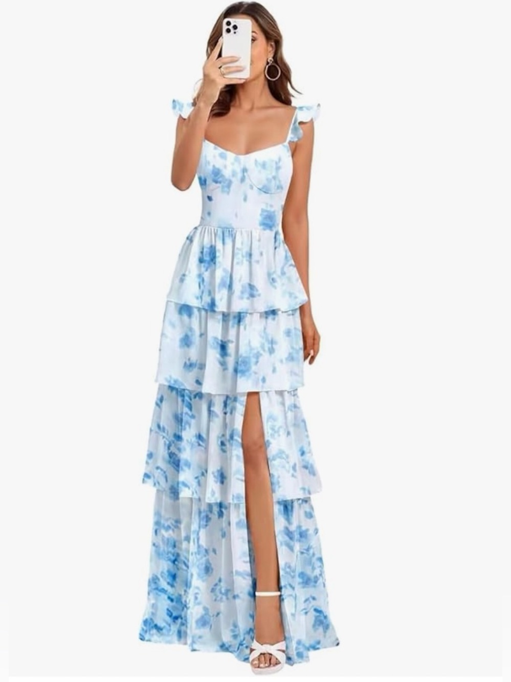 Floral Chiffon Ruffle Tiered Bridesmaid Dress